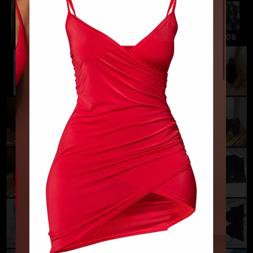 Red Ruched Side Strappy Bodycon Dress